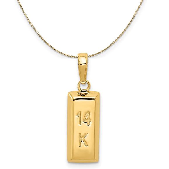 14k Yellow Gold Bar Necklace - 24 Inch